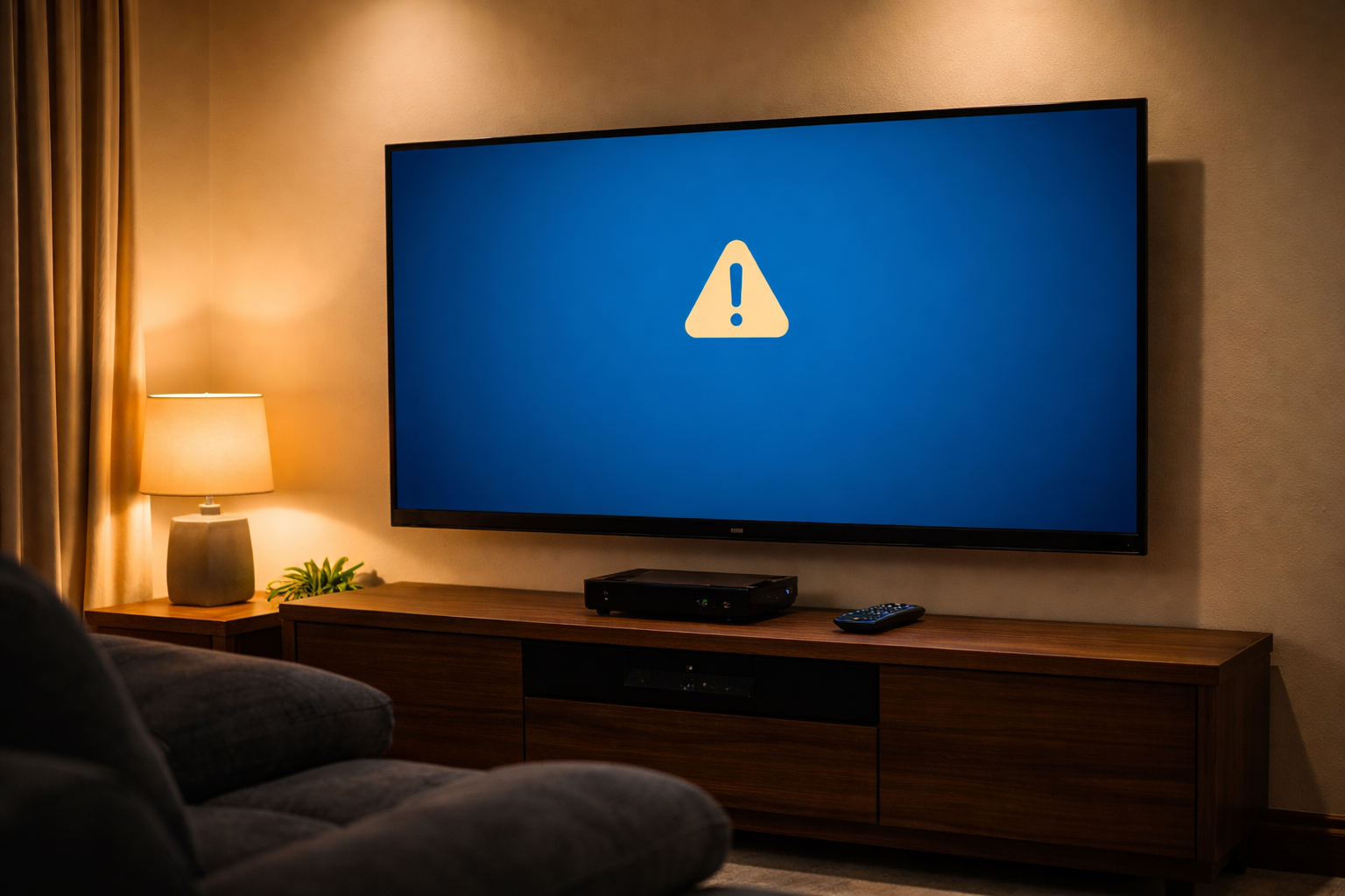 DStv error message on a TV screen in a South African lounge