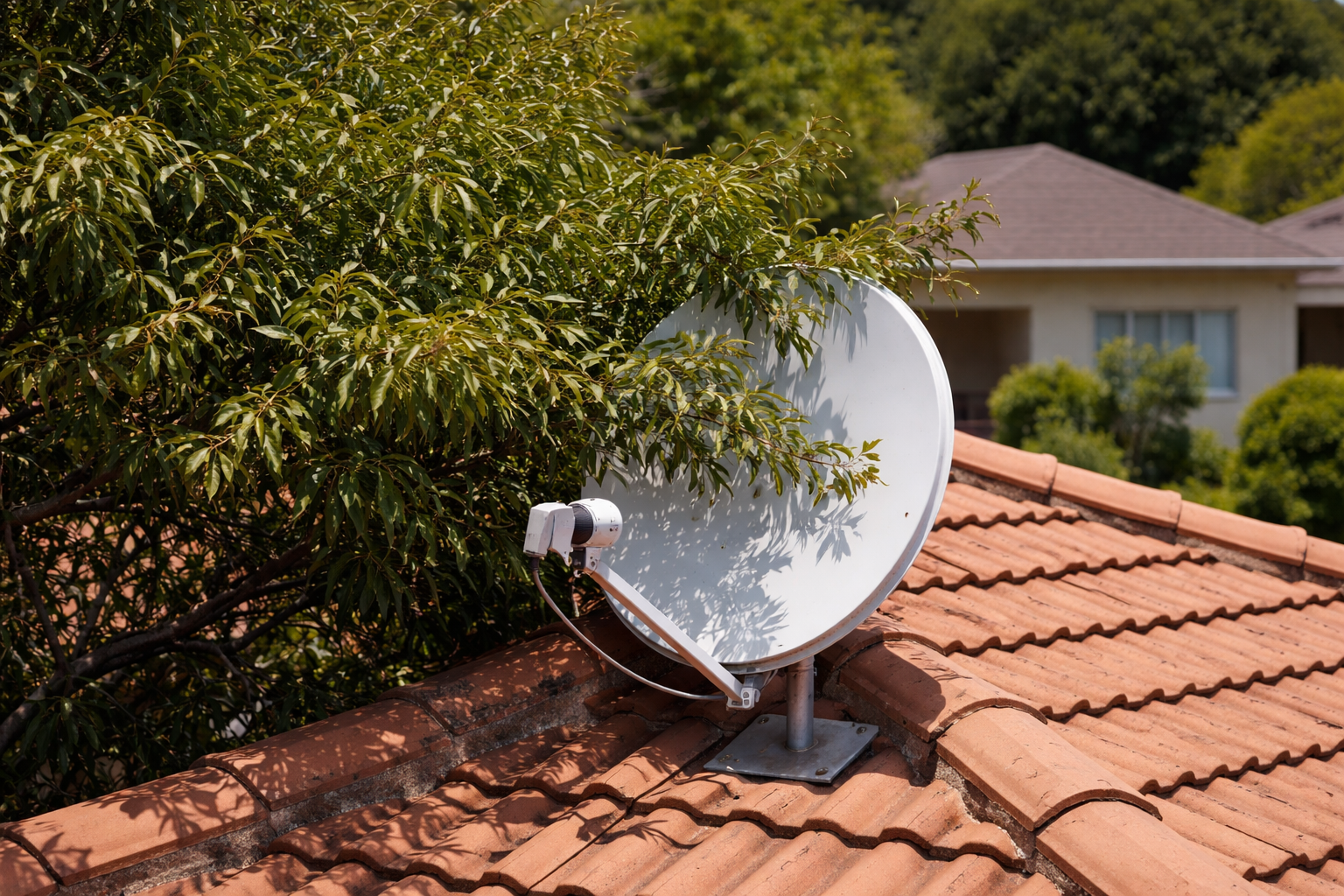 Tree branches obstructing satellite dish signal - common cause of DStv signal problems